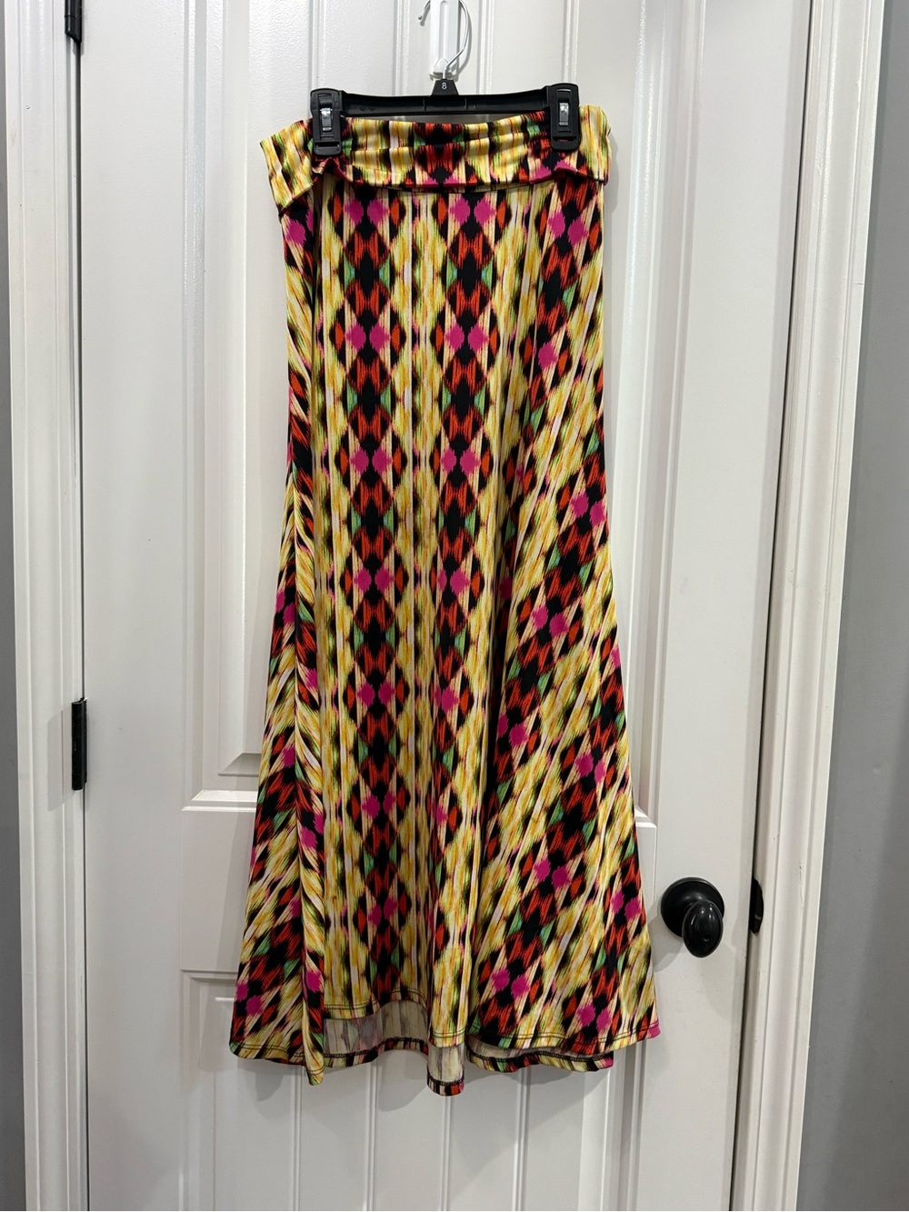 LuLaRoe Maxi Skirt in Yellow, Pink & Black Geometric Print